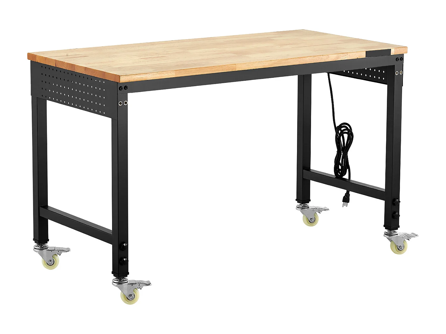 Werkbank voor Garage SucceBuy, 122 cm, Werktafel op Wieltjes met Verstelbare Hoogte, Draagvermogen 907,2 kg, van Eikenhout voor Kantoor, Thuis