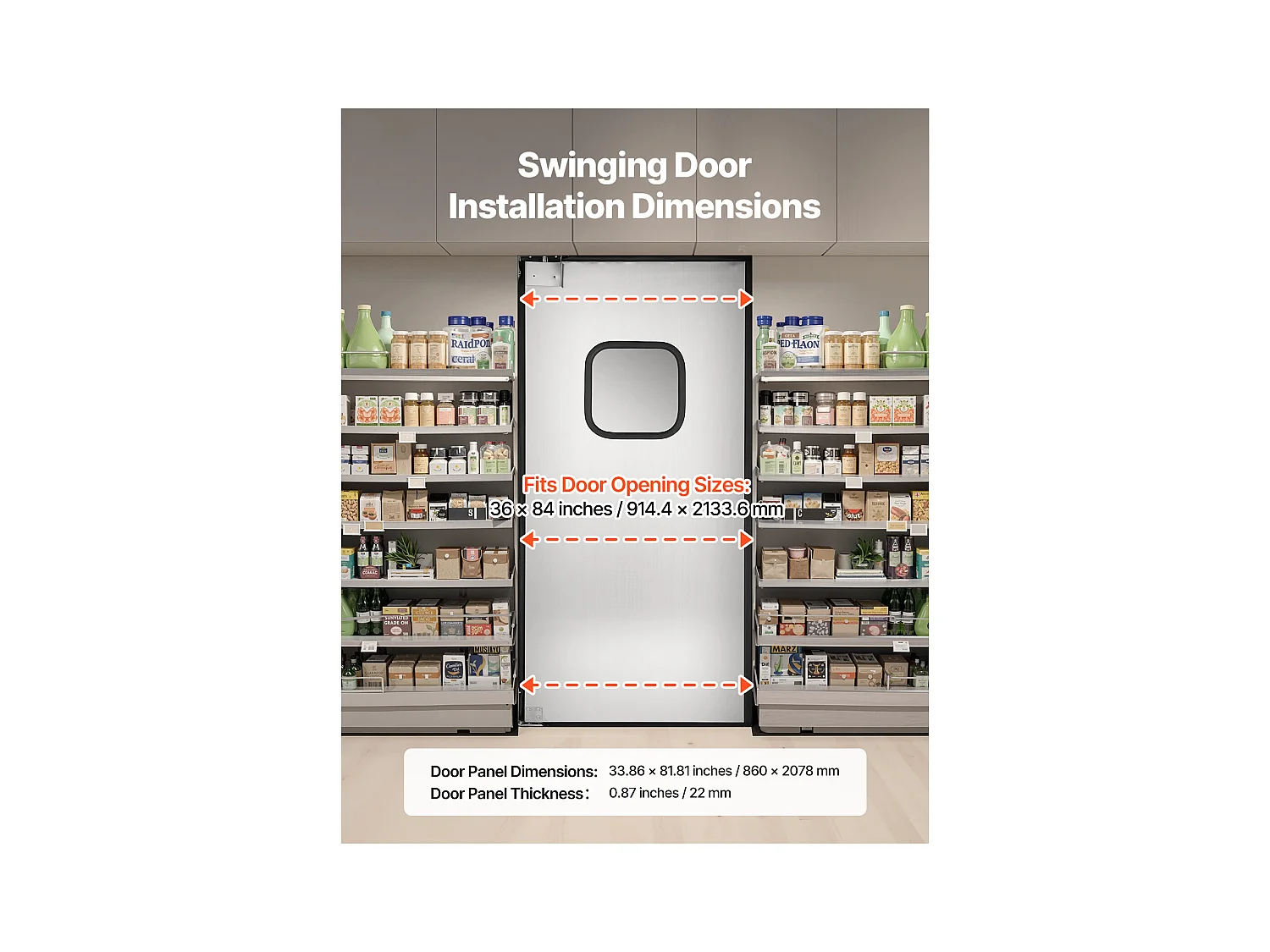 Porte Battante SucceBuy en Acier Inoxydable, à Panneau Simple pour Ouverture de Porte 91x213 cm, Facile à Installer, Fonctionnement Fluide et Silencieux