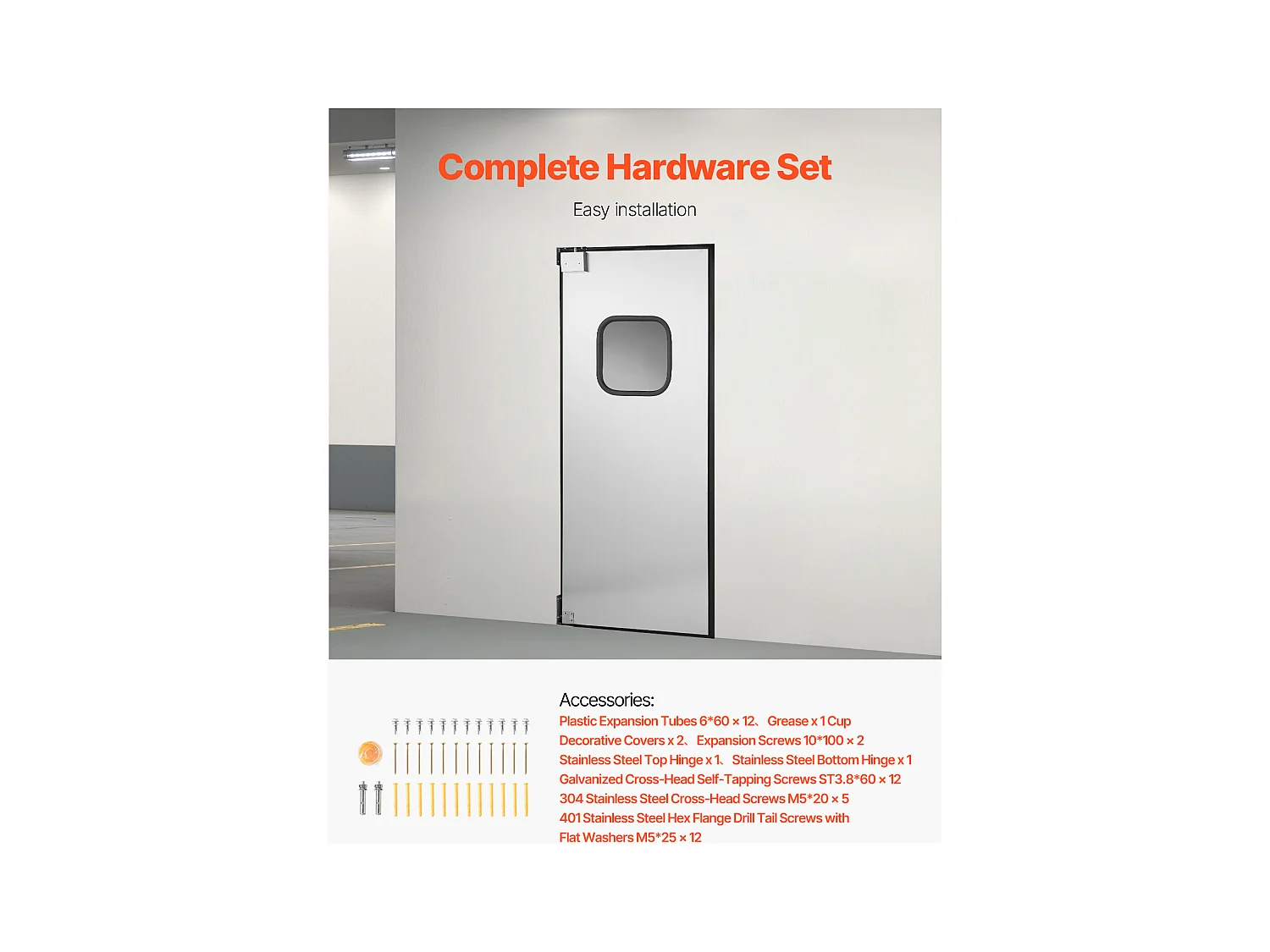 Porte Battante SucceBuy en Acier Inoxydable, à Panneau Simple pour Ouverture de Porte 91x213 cm, Facile à Installer, Fonctionnement Fluide et Silencieux