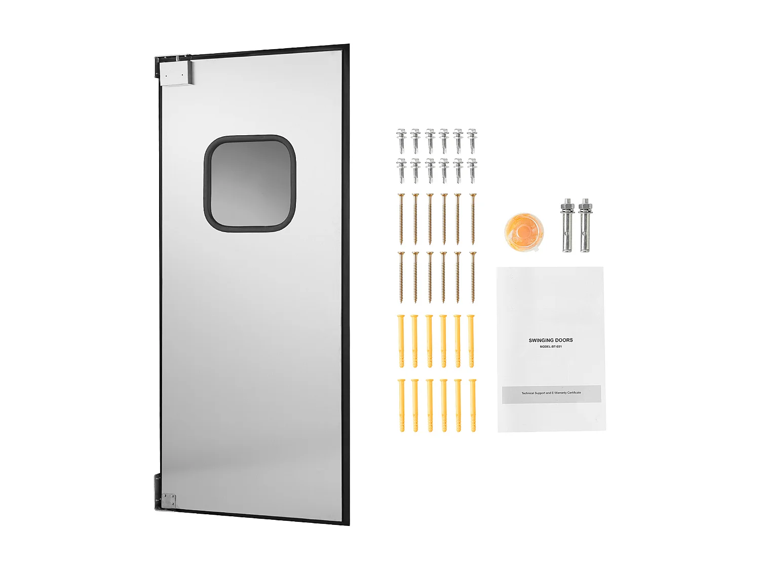 Porte Battante SucceBuy en Acier Inoxydable, à Panneau Simple pour Ouverture de Porte 91x213 cm, Facile à Installer, Fonctionnement Fluide et Silencieux