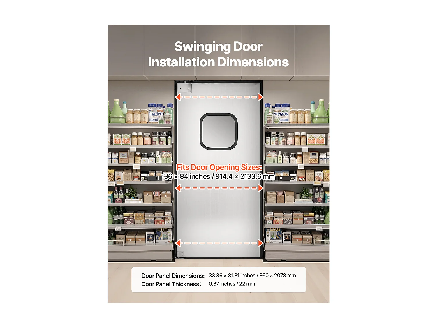 Porte Battante SucceBuy en Acier Inoxydable, à Panneau Simple pour Ouverture de Porte 91x213 cm, Facile à Installer, Fonctionnement Fluide et Silencieux