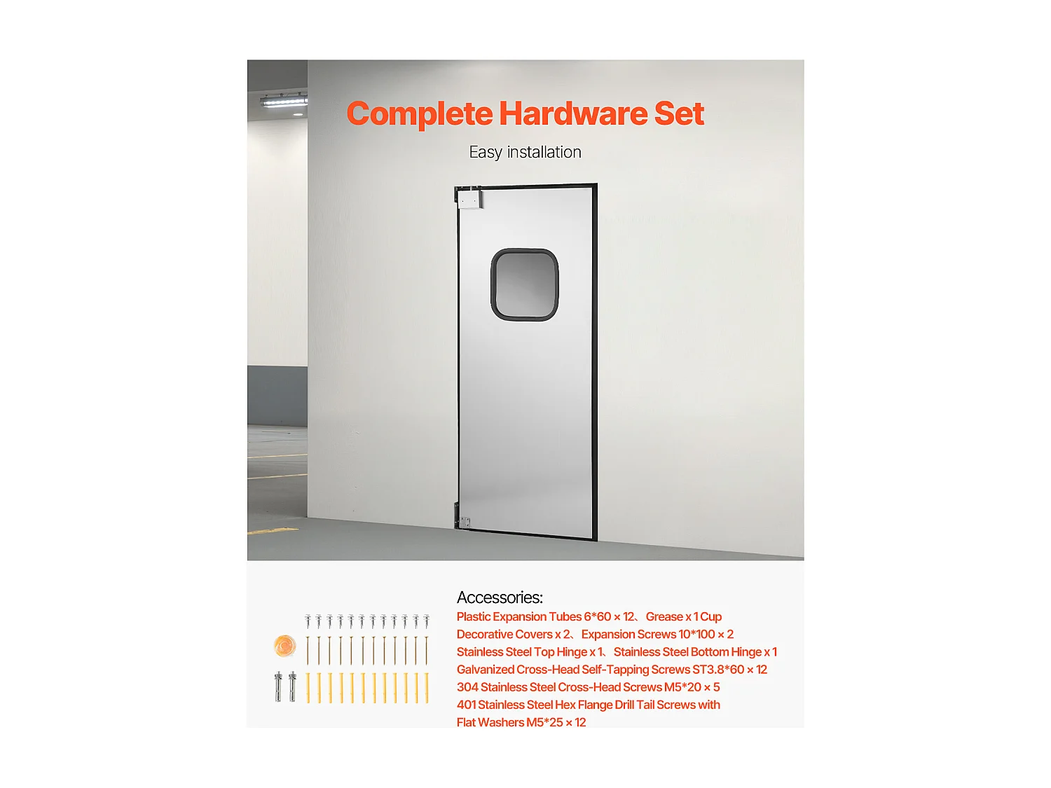 Porte Battante SucceBuy en Acier Inoxydable, à Panneau Simple pour Ouverture de Porte 91x213 cm, Facile à Installer, Fonctionnement Fluide et Silencieux