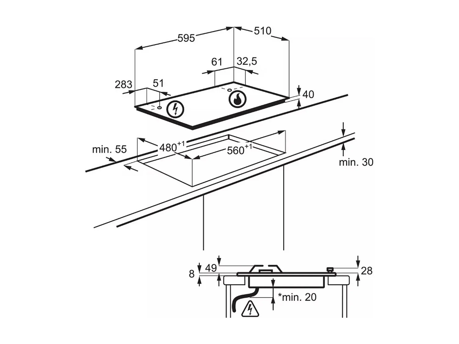 Plaque gaz Electrolux KGS6424SX Inox 60 cm