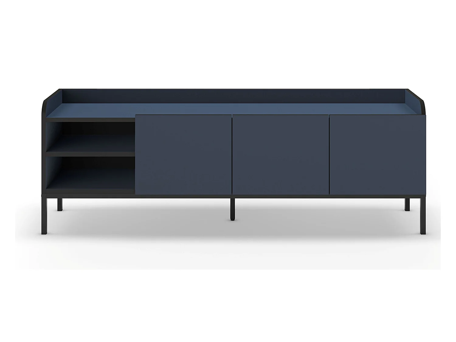 Meuble TV, Meuble de salon aspect bois coloris bleu, pieds en métal noir - Longueur 160 x Profondeur 42 x Hauteur 55 cm