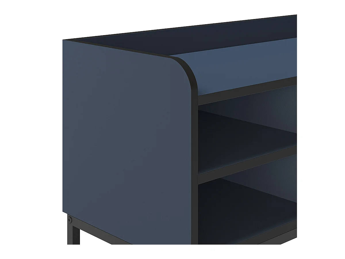 Meuble TV, Meuble de salon aspect bois coloris bleu, pieds en métal noir - Longueur 160 x Profondeur 42 x Hauteur 55 cm