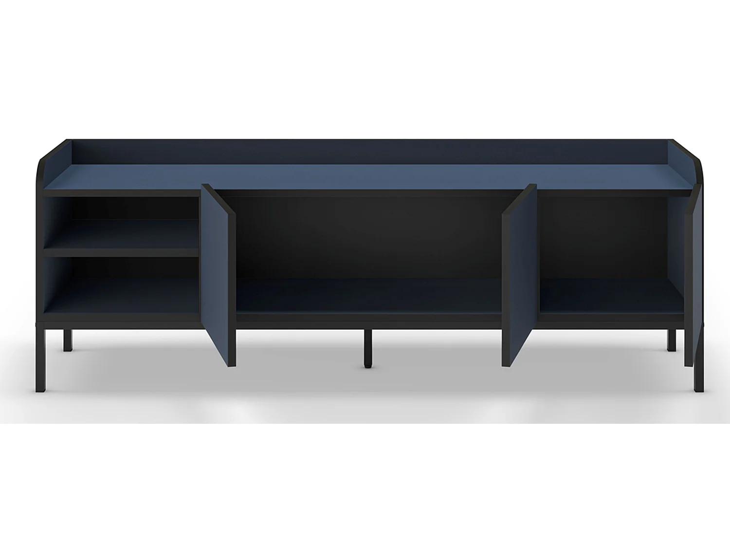 Meuble TV, Meuble de salon aspect bois coloris bleu, pieds en métal noir - Longueur 160 x Profondeur 42 x Hauteur 55 cm