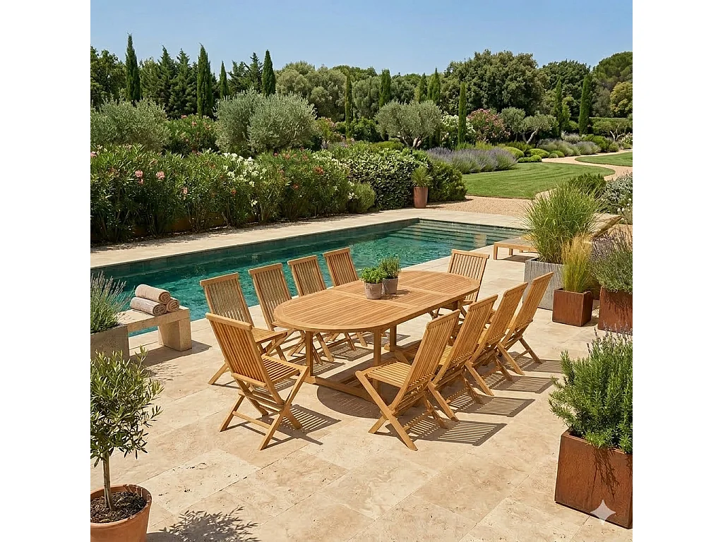 Table ovale + 10 chaises KAJANG