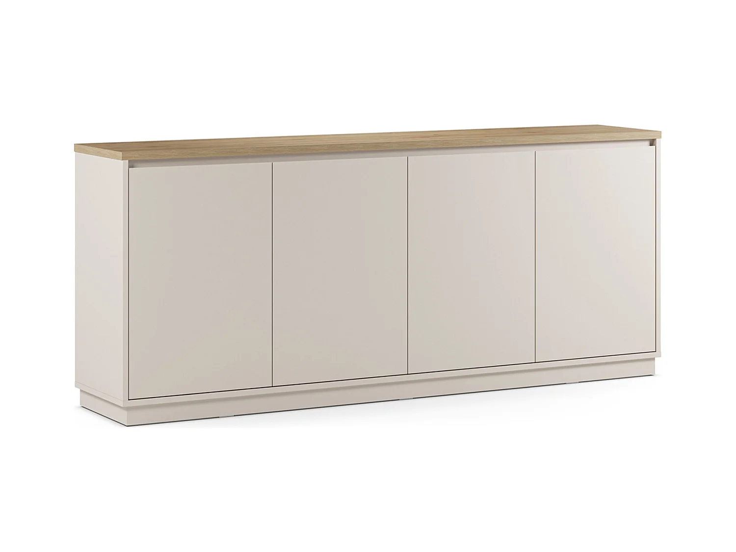 Buffet, commode de rangement avec 4 portes aspect bois coloris chêne, blanc - Longueur 201 x Profondeur 40,1 x Hauteur 84,40 cm