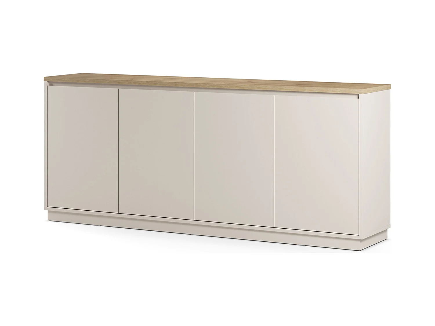 Buffet, commode de rangement avec 4 portes aspect bois coloris chêne, blanc - Longueur 201 x Profondeur 40,1 x Hauteur 84,40 cm