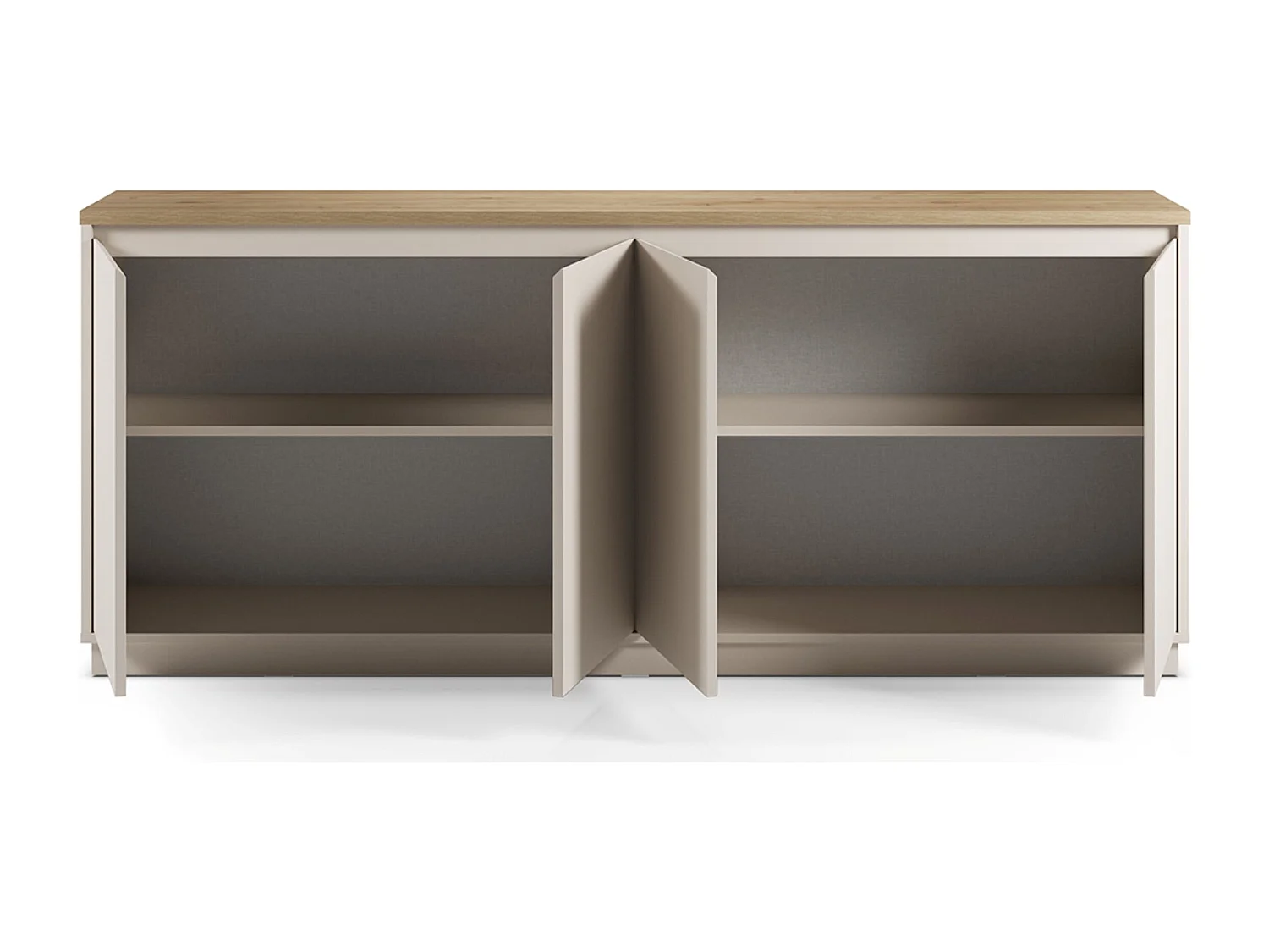 Buffet, commode de rangement avec 4 portes aspect bois coloris chêne, blanc - Longueur 201 x Profondeur 40,1 x Hauteur 84,40 cm