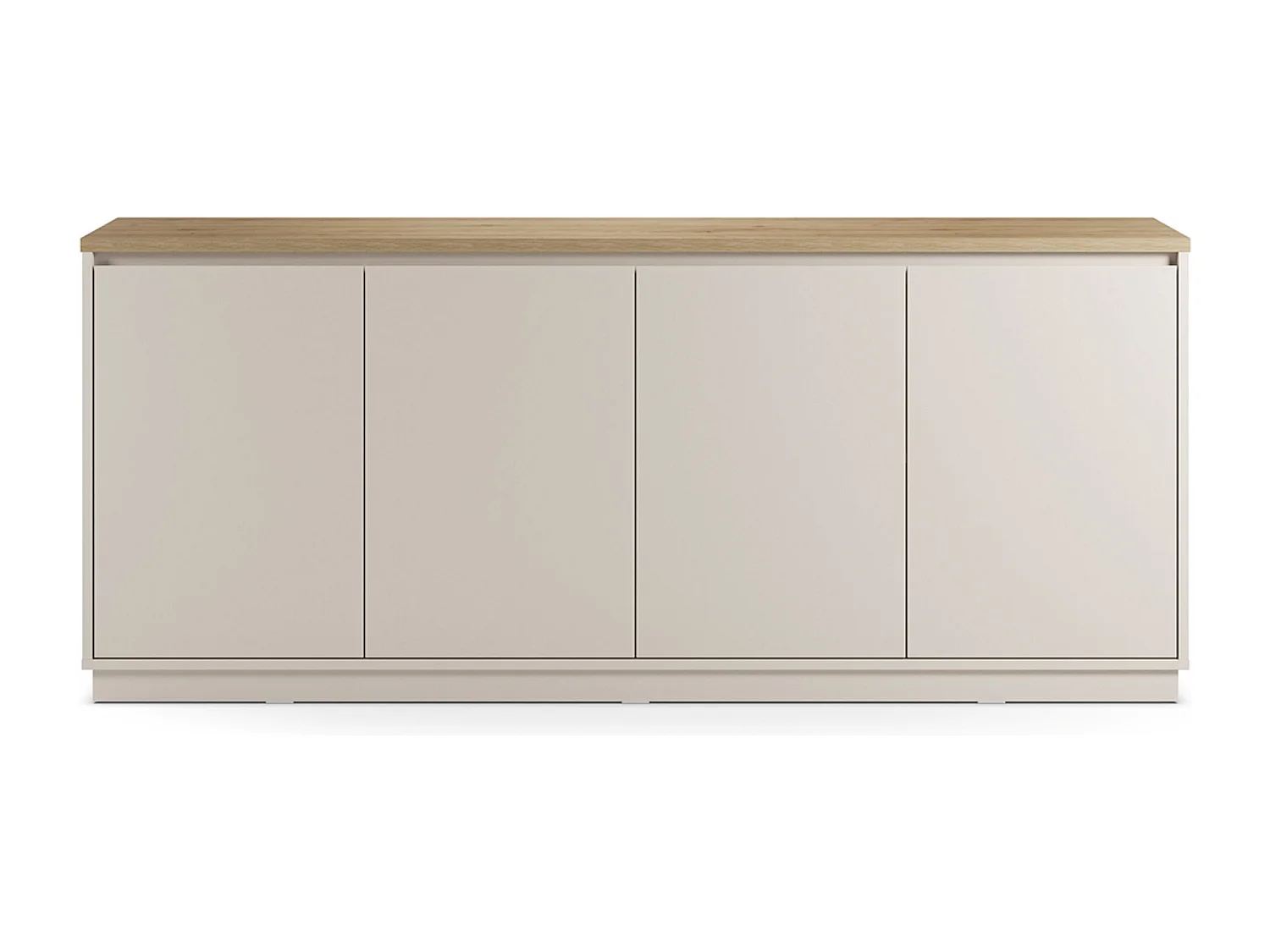 Buffet, commode de rangement avec 4 portes aspect bois coloris chêne, blanc - Longueur 201 x Profondeur 40,1 x Hauteur 84,40 cm