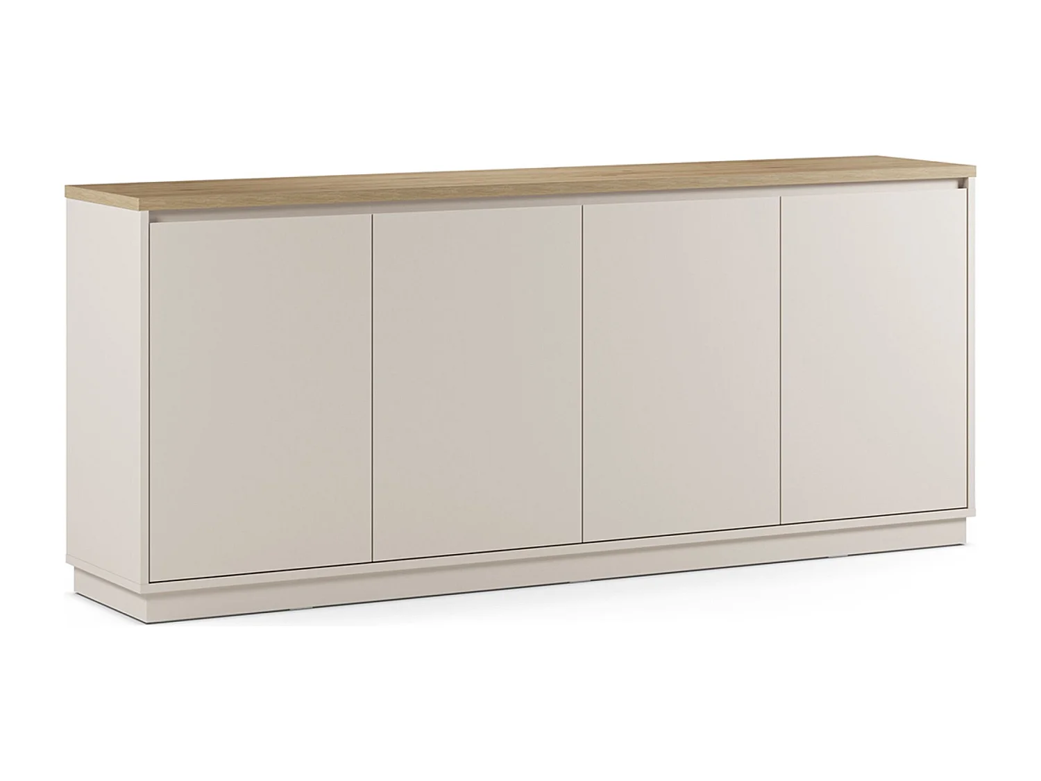 Buffet, commode de rangement avec 4 portes aspect bois coloris chêne, blanc - Longueur 201 x Profondeur 40,1 x Hauteur 84,40 cm