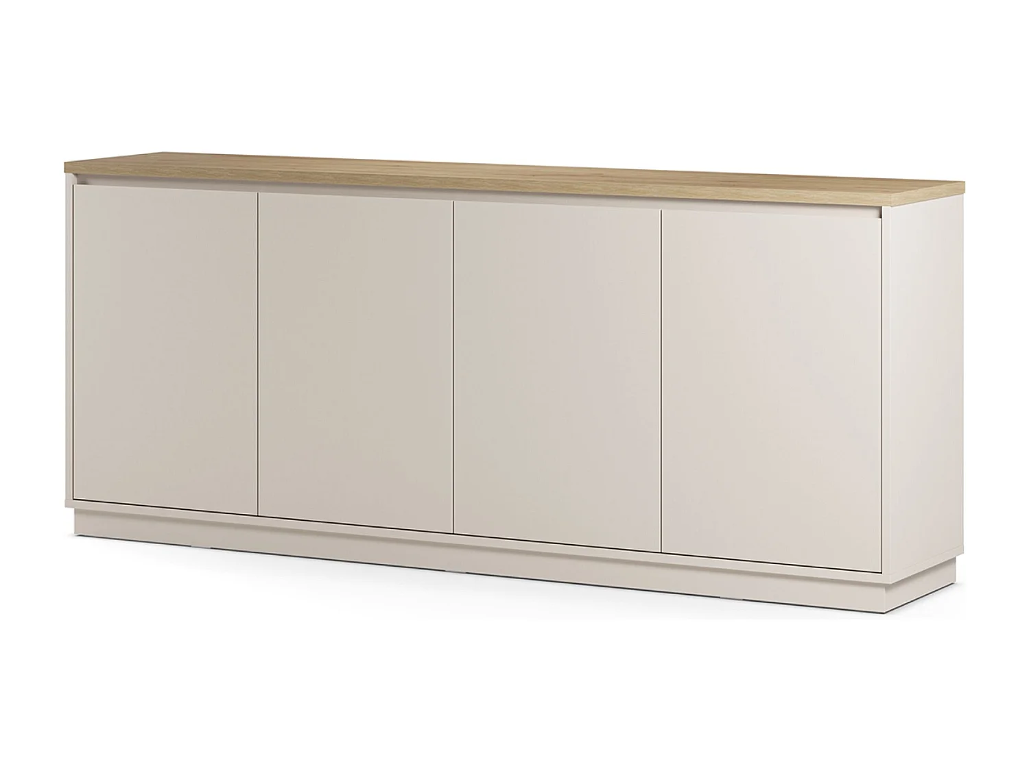 Buffet, commode de rangement avec 4 portes aspect bois coloris chêne, blanc - Longueur 201 x Profondeur 40,1 x Hauteur 84,40 cm