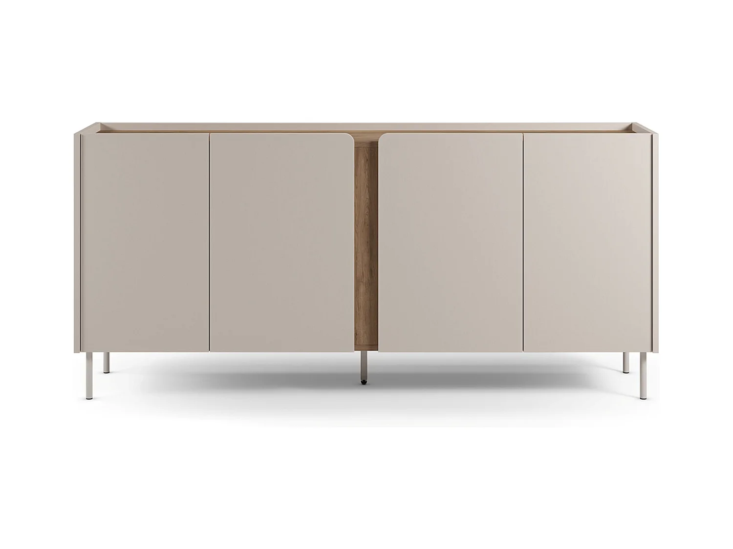 Buffet, commode de rangement avec 4 portes aspect bois coloris crème, chêne et pieds en métal -Longueur 180 x Profondeur 40,50 x Hauteur 82,50 cm
