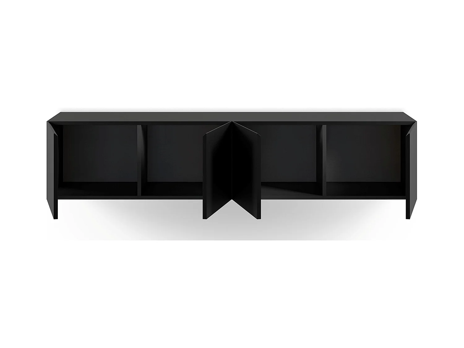 Meuble TV, Meuble de salon avec 4 portes aspect bois coloris noir  - Longueur 180 x Profondeur 35 x Hauteur 38 cm