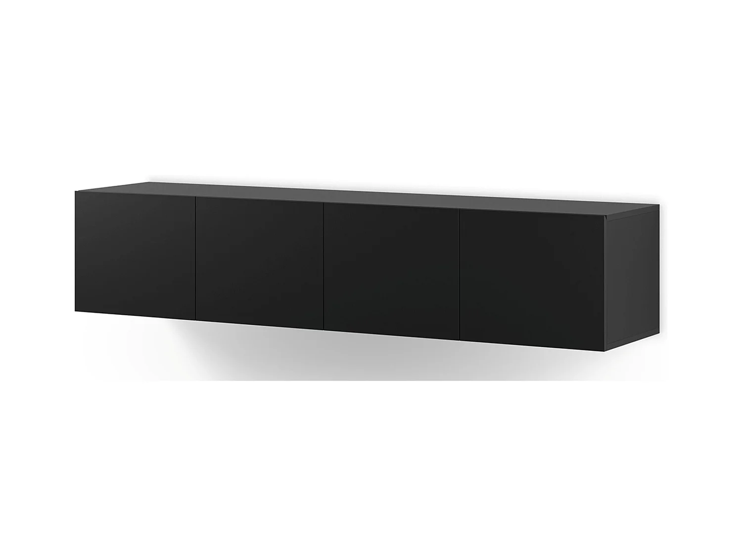 Meuble TV, Meuble de salon avec 4 portes aspect bois coloris noir  - Longueur 180 x Profondeur 35 x Hauteur 38 cm