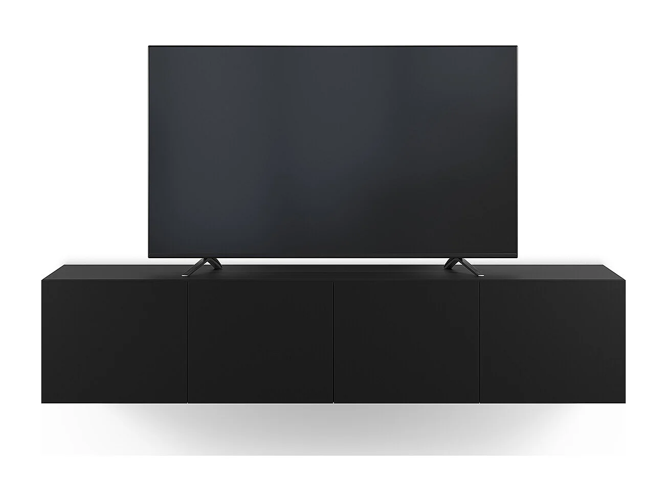 Meuble TV, Meuble de salon avec 4 portes aspect bois coloris noir  - Longueur 180 x Profondeur 35 x Hauteur 38 cm