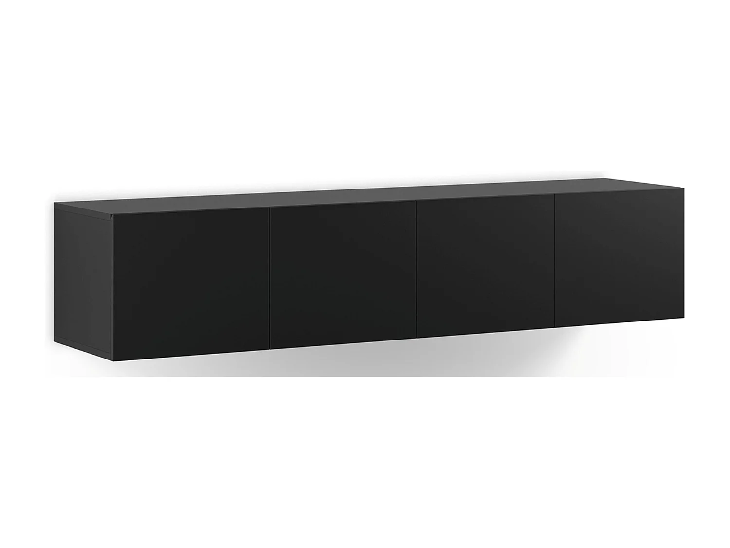 Meuble TV, Meuble de salon avec 4 portes aspect bois coloris noir  - Longueur 180 x Profondeur 35 x Hauteur 38 cm