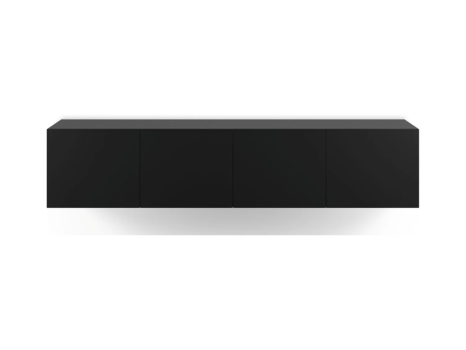 Meuble TV, Meuble de salon avec 4 portes aspect bois coloris noir  - Longueur 180 x Profondeur 35 x Hauteur 38 cm