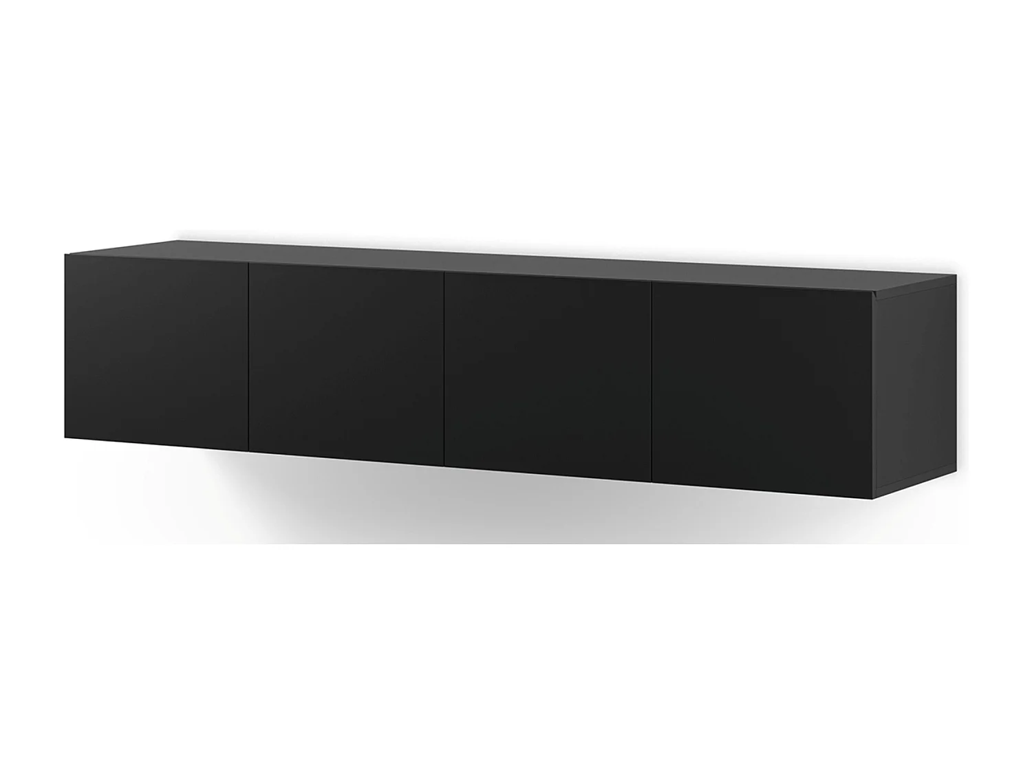 Meuble TV, Meuble de salon avec 4 portes aspect bois coloris noir  - Longueur 180 x Profondeur 35 x Hauteur 38 cm