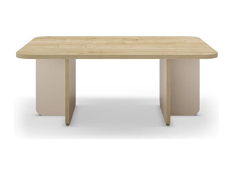 Table basse, table de salon rectangulaire aspect bois coloris chêne et pieds coloris crème - Longueur 100 x Profondeur 60 x Hauteur 42 cm