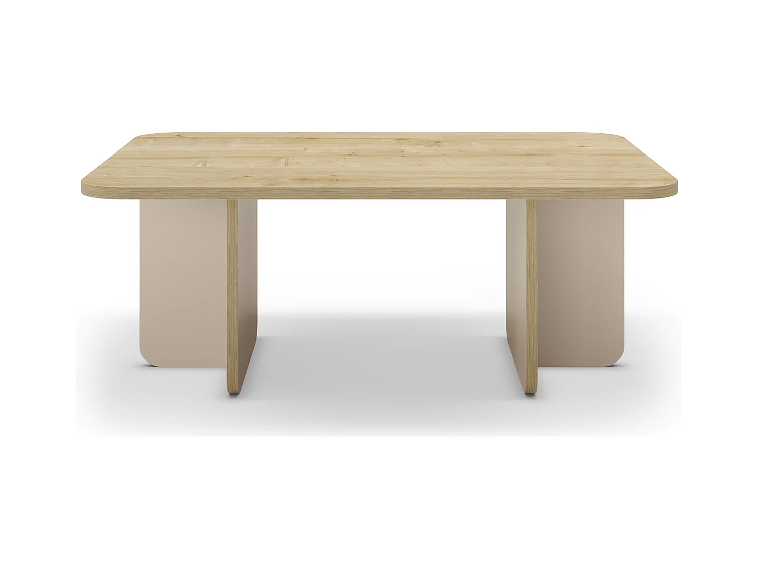 Table basse, table de salon rectangulaire aspect bois coloris chêne et pieds coloris crème - Longueur 100 x Profondeur 60 x Hauteur 42 cm