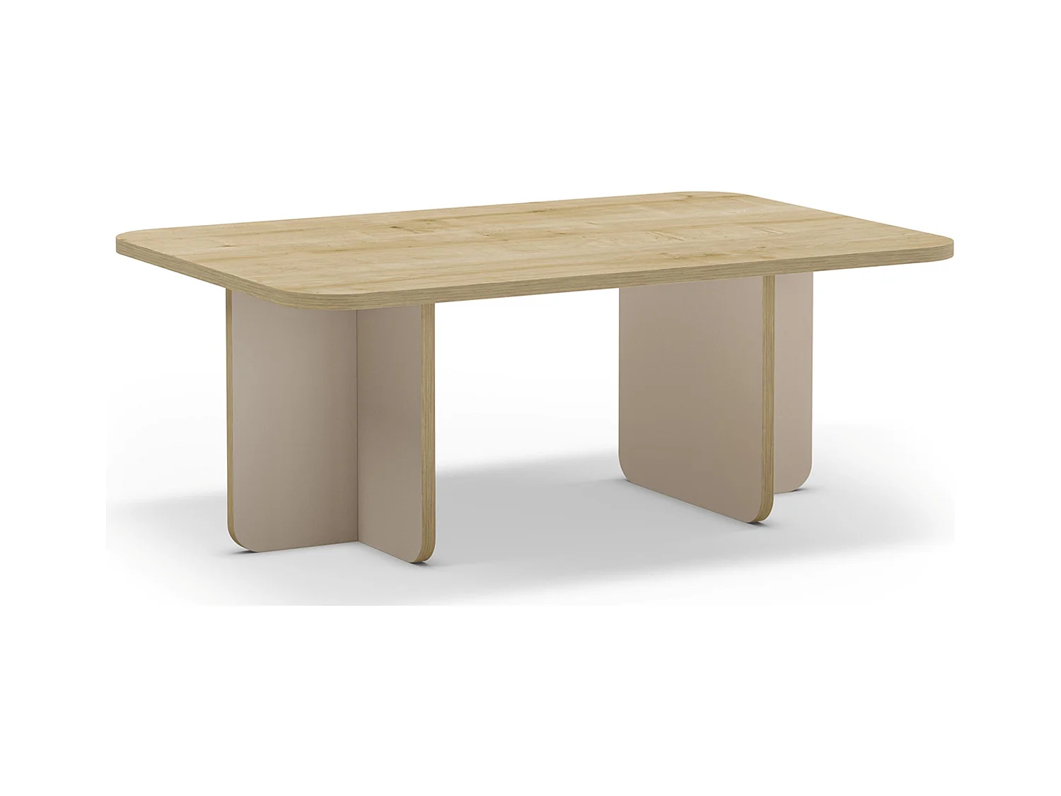 Table basse, table de salon rectangulaire aspect bois coloris chêne et pieds coloris crème - Longueur 100 x Profondeur 60 x Hauteur 42 cm