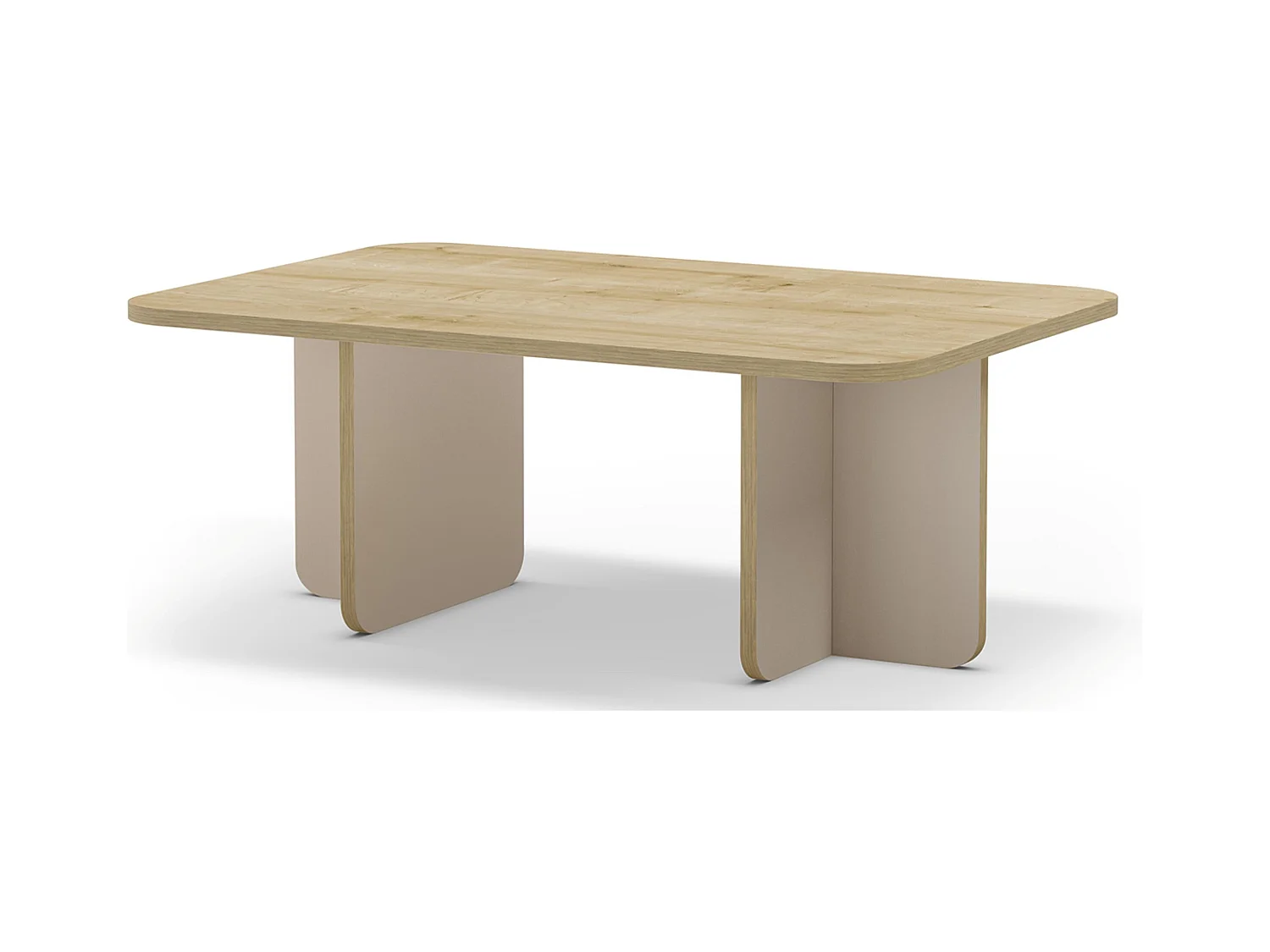 Table basse, table de salon rectangulaire aspect bois coloris chêne et pieds coloris crème - Longueur 100 x Profondeur 60 x Hauteur 42 cm