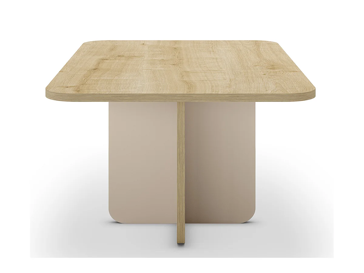 Table basse, table de salon rectangulaire aspect bois coloris chêne et pieds coloris crème - Longueur 100 x Profondeur 60 x Hauteur 42 cm