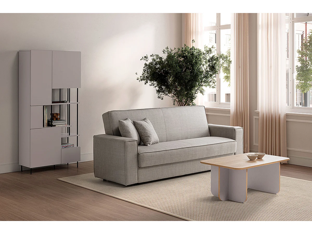 Table basse, table de salon rectangulaire aspect bois coloris chêne et pieds coloris crème - Longueur 100 x Profondeur 60 x Hauteur 42 cm