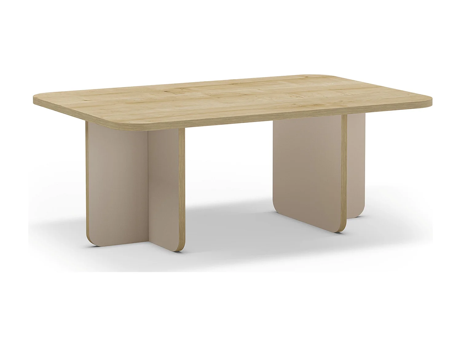 Table basse, table de salon rectangulaire aspect bois coloris chêne et pieds coloris crème - Longueur 100 x Profondeur 60 x Hauteur 42 cm
