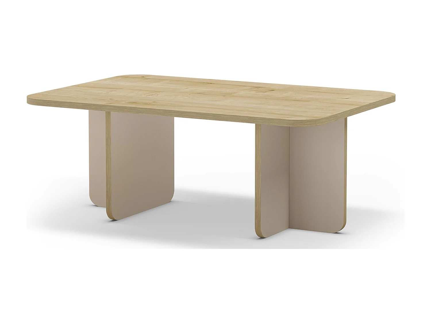 Table basse, table de salon rectangulaire aspect bois coloris chêne et pieds coloris crème - Longueur 100 x Profondeur 60 x Hauteur 42 cm