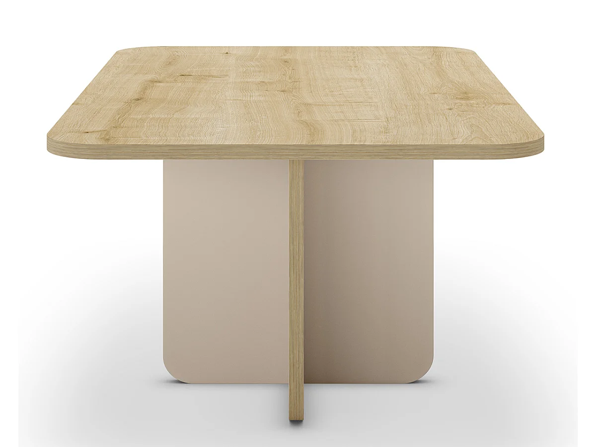 Table basse, table de salon rectangulaire aspect bois coloris chêne et pieds coloris crème - Longueur 100 x Profondeur 60 x Hauteur 42 cm