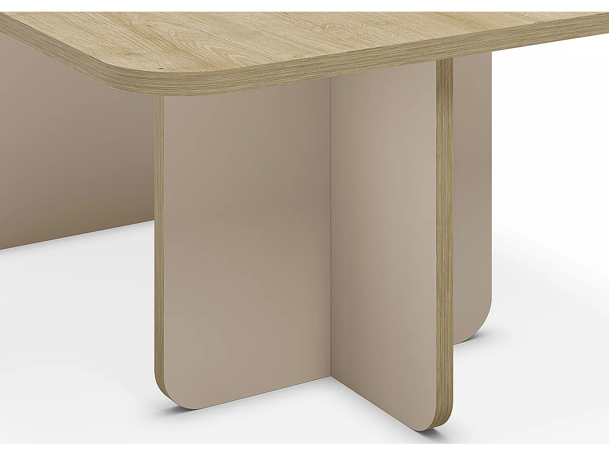 Table basse, table de salon rectangulaire aspect bois coloris chêne et pieds coloris crème - Longueur 100 x Profondeur 60 x Hauteur 42 cm