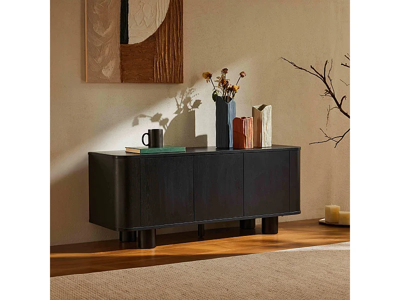 Scandinavische tv-kast met 3 deuren L120 cm zwart hout