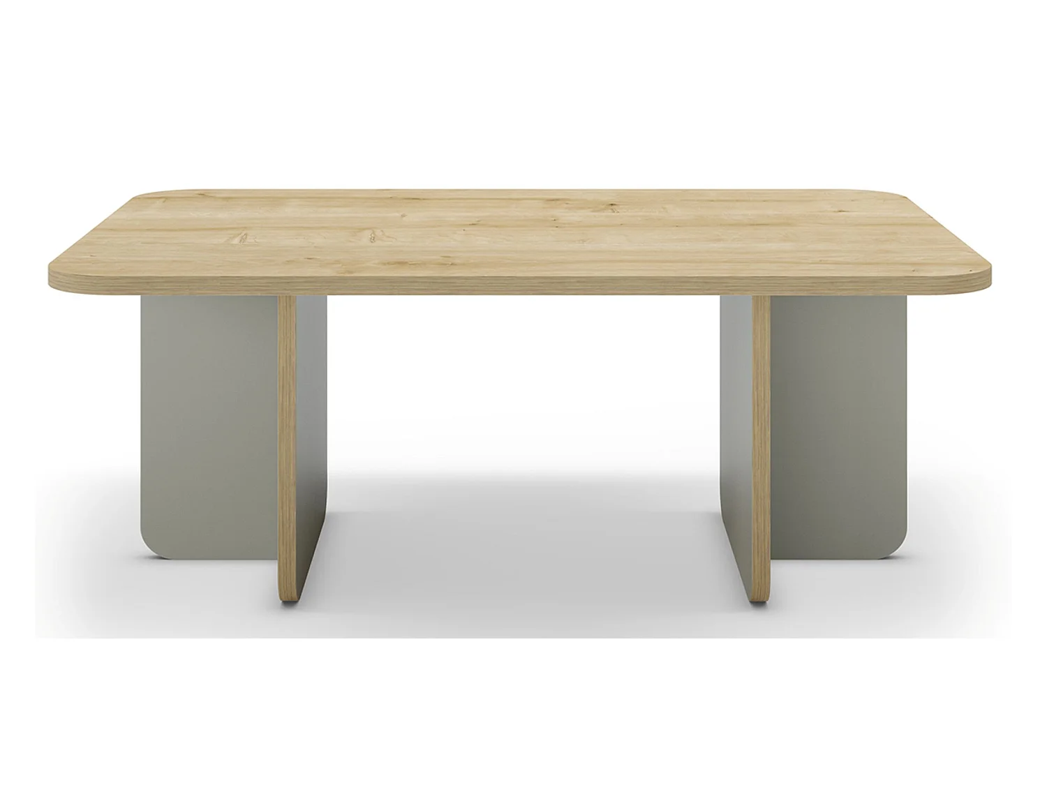 Table basse, table de salon rectangulaire aspect bois coloris chêne et pieds coloris vert - Longueur 100 x Profondeur 60 x Hauteur 42 cm