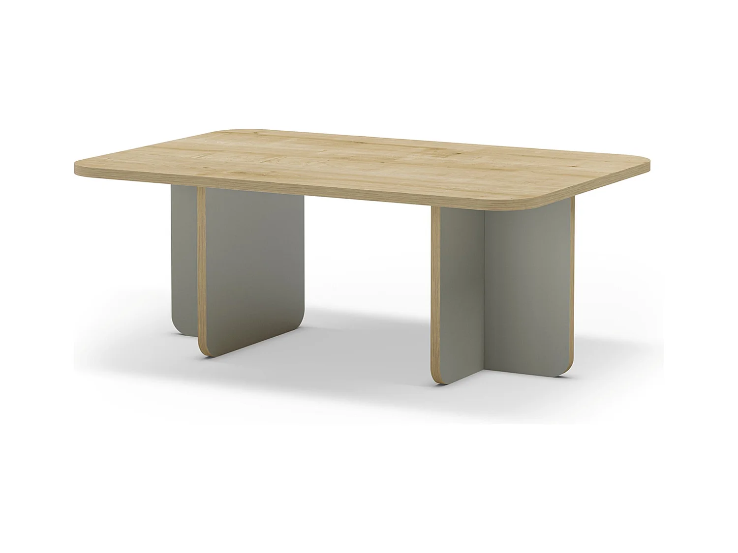Table basse, table de salon rectangulaire aspect bois coloris chêne et pieds coloris vert - Longueur 100 x Profondeur 60 x Hauteur 42 cm