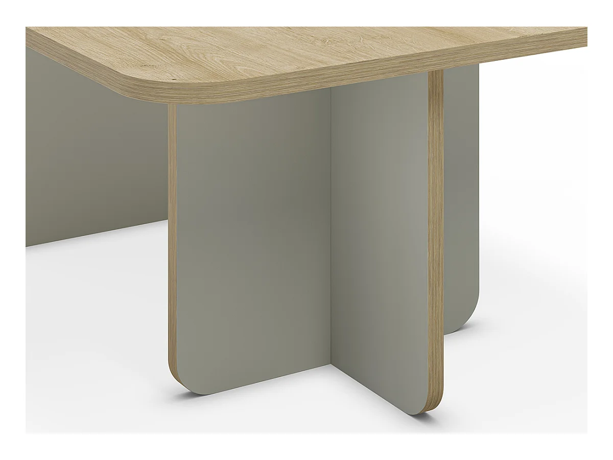 Table basse, table de salon rectangulaire aspect bois coloris chêne et pieds coloris vert - Longueur 100 x Profondeur 60 x Hauteur 42 cm