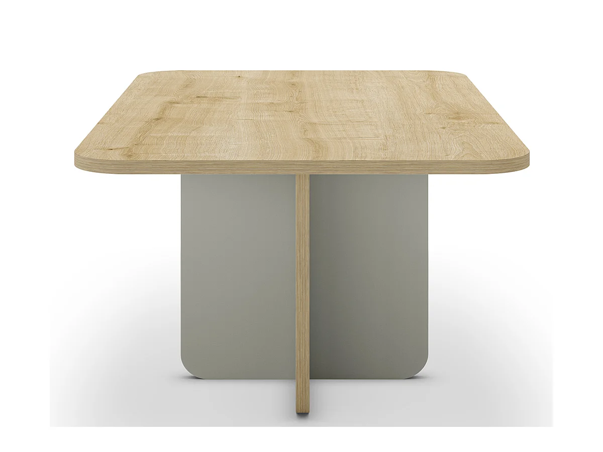 Table basse, table de salon rectangulaire aspect bois coloris chêne et pieds coloris vert - Longueur 100 x Profondeur 60 x Hauteur 42 cm