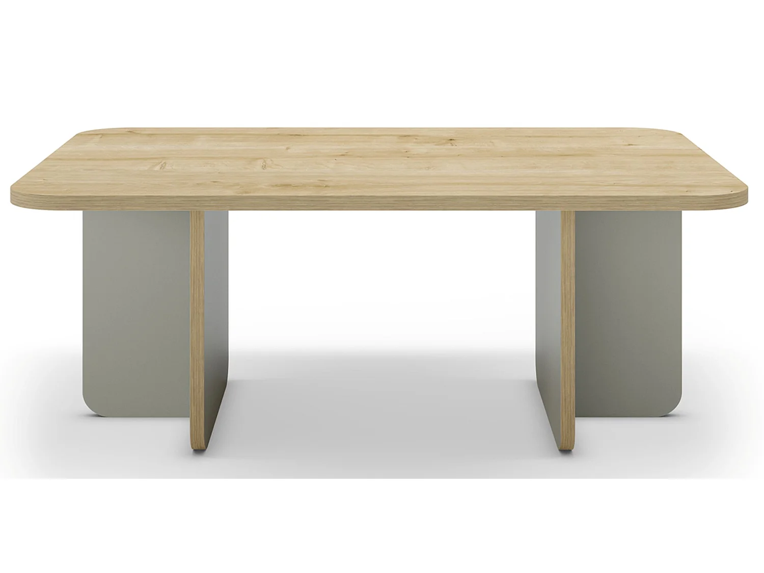 Table basse, table de salon rectangulaire aspect bois coloris chêne et pieds coloris vert - Longueur 100 x Profondeur 60 x Hauteur 42 cm