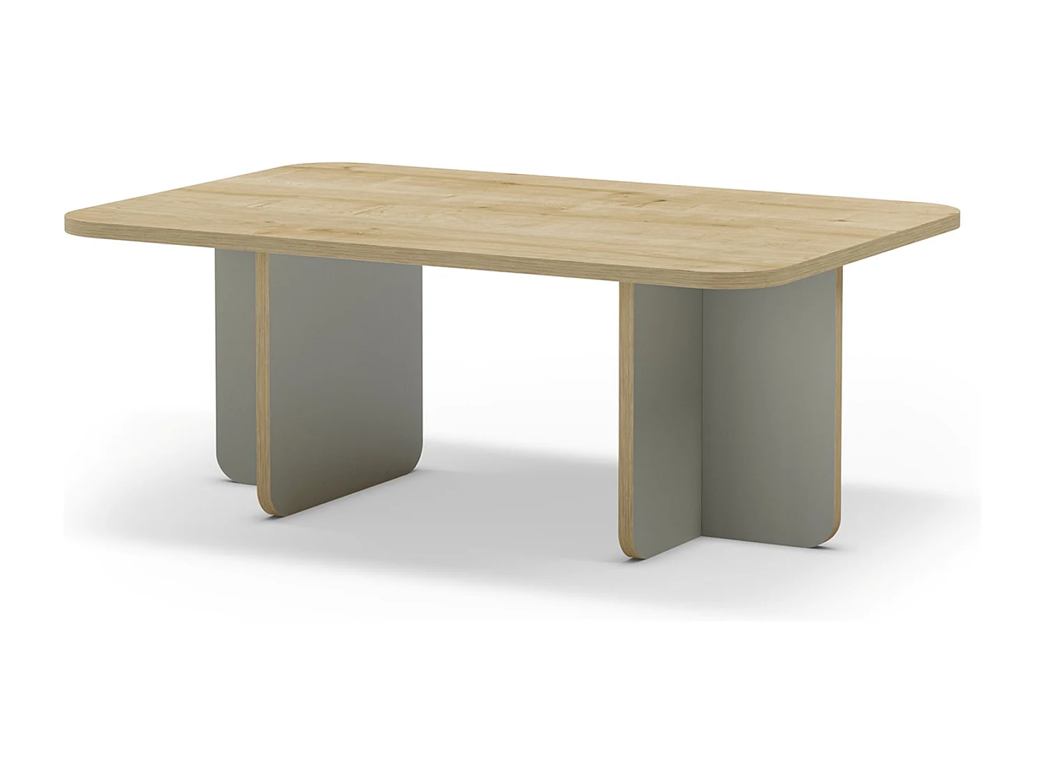 Table basse, table de salon rectangulaire aspect bois coloris chêne et pieds coloris vert - Longueur 100 x Profondeur 60 x Hauteur 42 cm