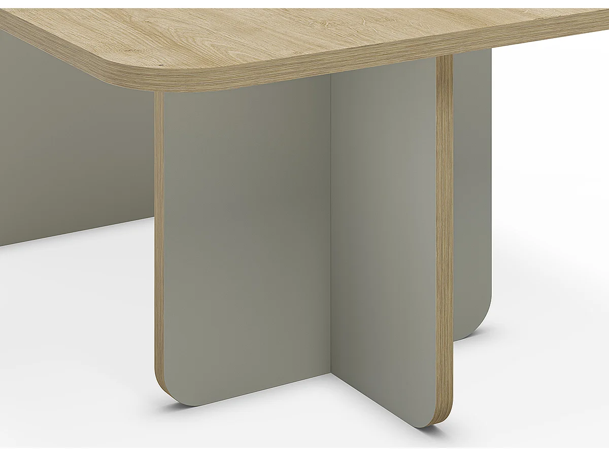 Table basse, table de salon rectangulaire aspect bois coloris chêne et pieds coloris vert - Longueur 100 x Profondeur 60 x Hauteur 42 cm