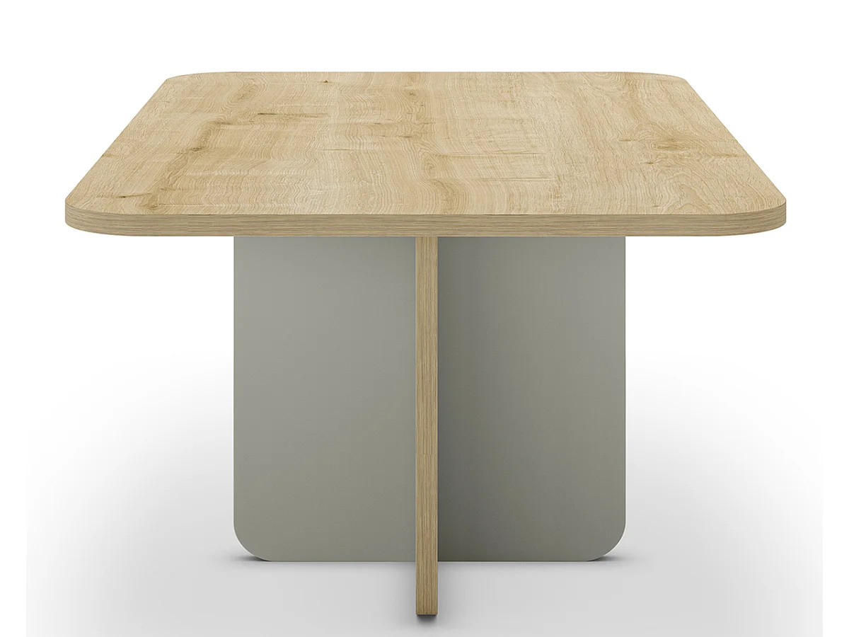 Table basse, table de salon rectangulaire aspect bois coloris chêne et pieds coloris vert - Longueur 100 x Profondeur 60 x Hauteur 42 cm