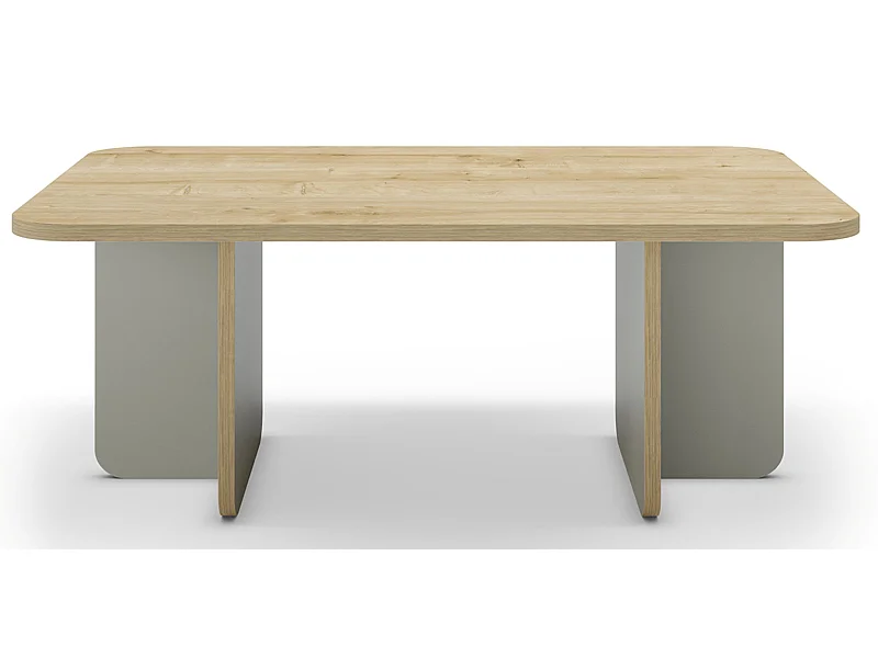 Table basse, table de salon rectangulaire aspect bois coloris chêne et pieds coloris vert - Longueur 100 x Profondeur 60 x Hauteur 42 cm