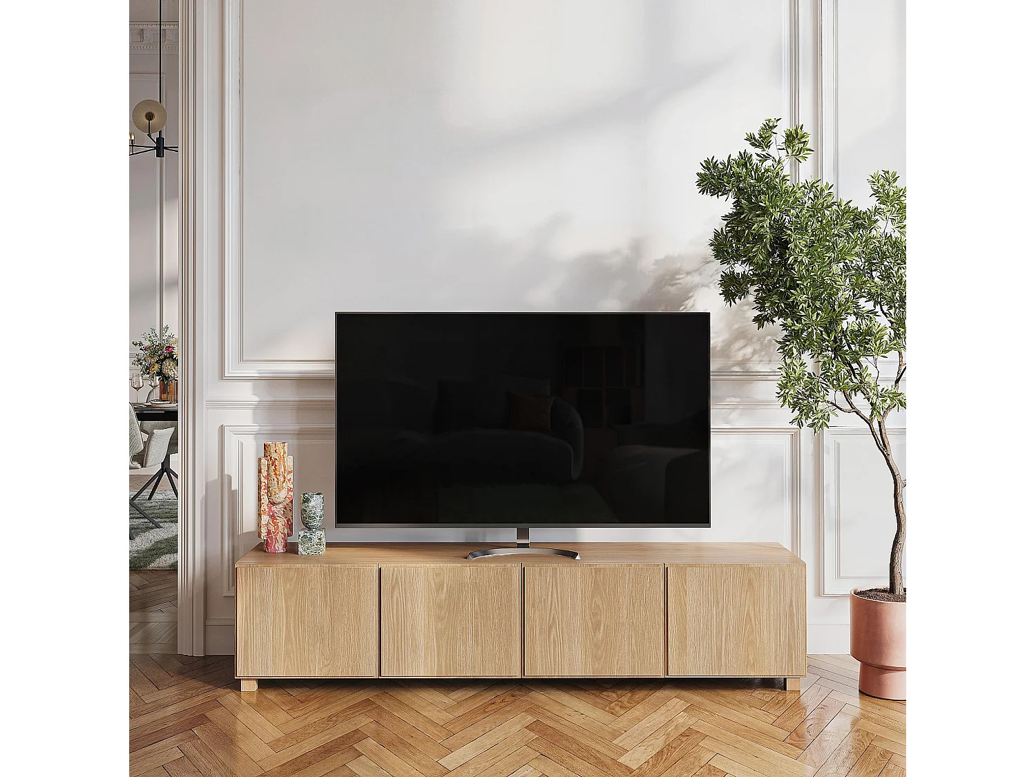 Habitat - Meuble TV 4 portes en chêne - Naturel - Design by Hélèna Pille - Drio