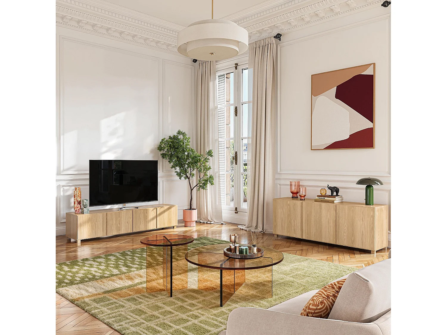 Habitat - Meuble TV 4 portes en chêne - Naturel - Design by Hélèna Pille - Drio