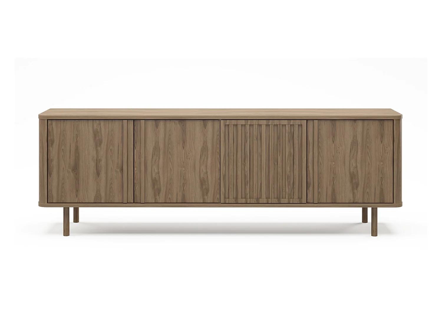 Meuble TV, meuble de salon avec 4 portes aspect bois coloris chêne - Longueur 180 x Profondeur 35 x Hauteur 60,50 cm