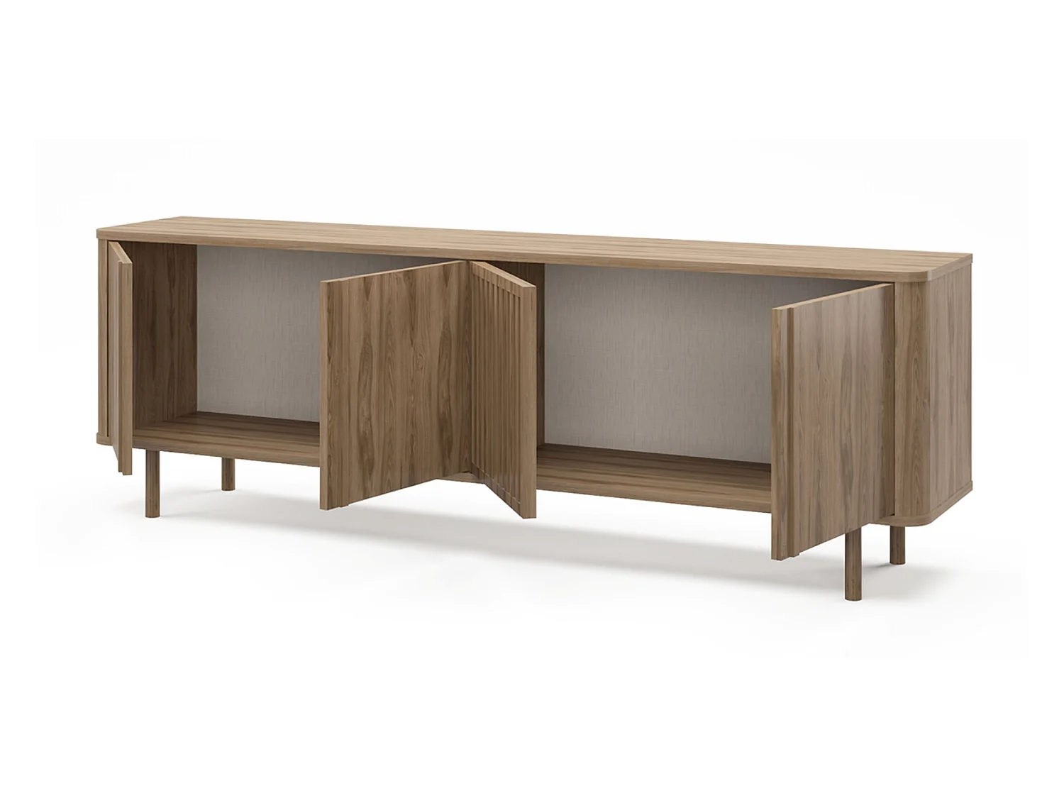 Meuble TV, meuble de salon avec 4 portes aspect bois coloris chêne - Longueur 180 x Profondeur 35 x Hauteur 60,50 cm