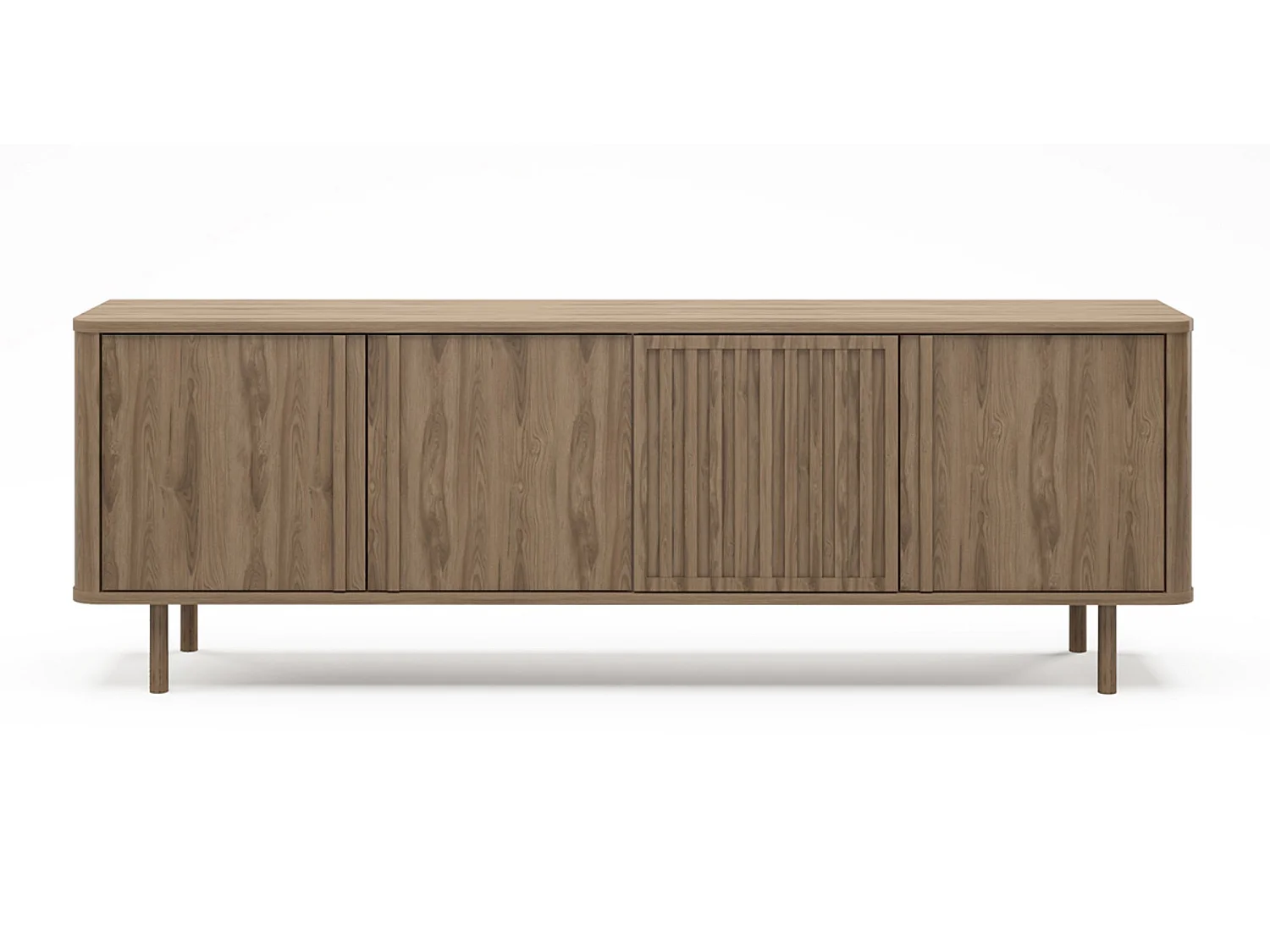 Meuble TV, meuble de salon avec 4 portes aspect bois coloris chêne - Longueur 180 x Profondeur 35 x Hauteur 60,50 cm