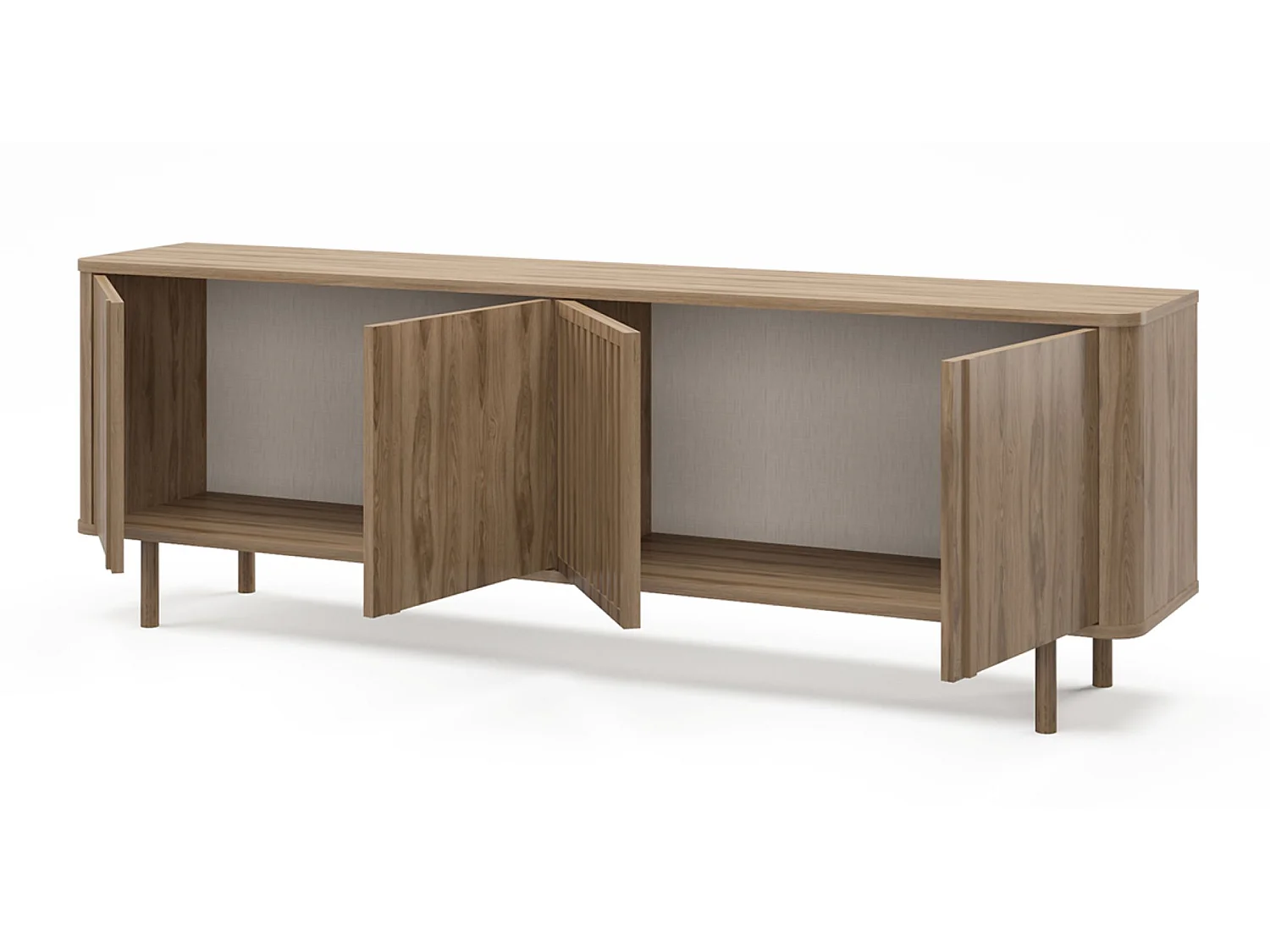 Meuble TV, meuble de salon avec 4 portes aspect bois coloris chêne - Longueur 180 x Profondeur 35 x Hauteur 60,50 cm